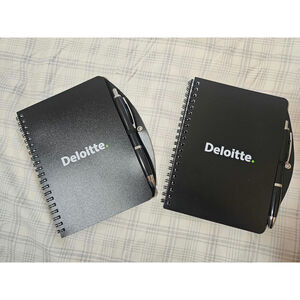 NEW Spector & Co Deloitte Black 5" x 7" Spiral Lined Notebook with Pen, Lot of 2